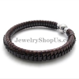 Elegante Bracciale In Titanio Marrone E Pelle