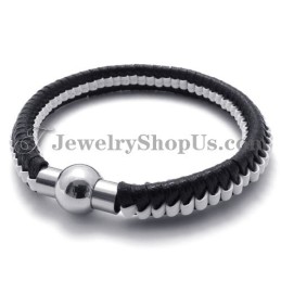 Elegante Bracciale In Pelle Di Titanio Bianco E Nero