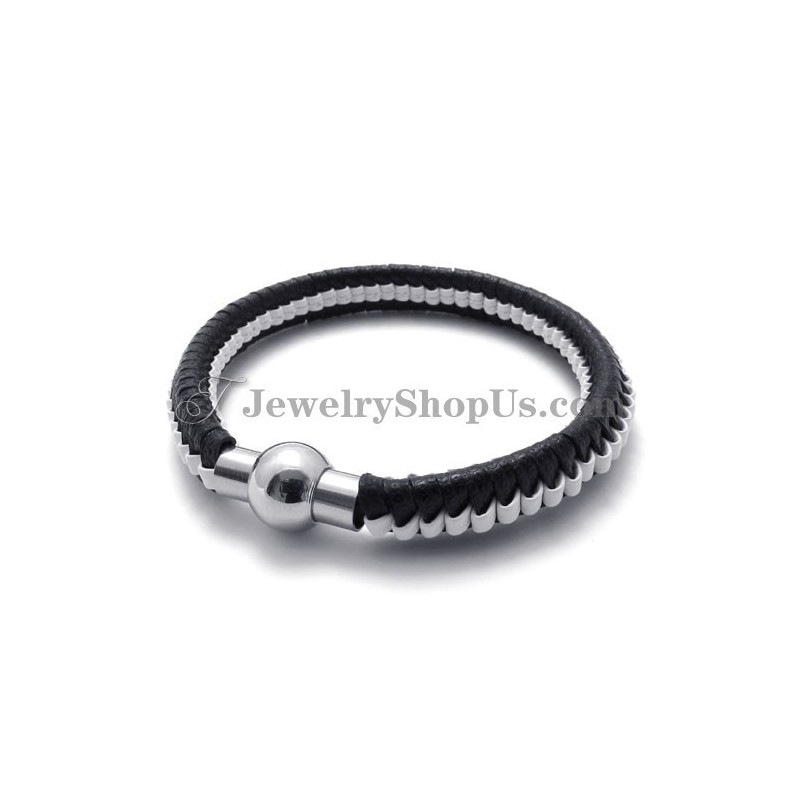 Elegante Bracciale In Pelle Di Titanio Bianco E Nero Elegante Bracciale In Pelle Di Titanio Bianco E Nero