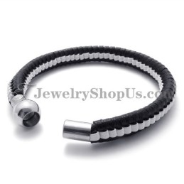 Elegante Bracciale In Pelle Di Titanio Bianco E Nero