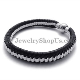 Elegante Bracciale In Pelle Di Titanio Bianco E Nero