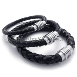 Elegante Bracciale In Titanio Nero E Pelle