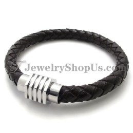 Bracciale In Titanio Con Pelle Alla Moda
