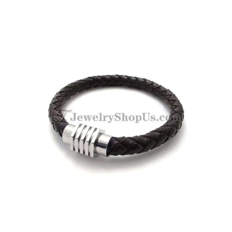 Bracciale In Titanio Con Pelle Alla Moda Bracciale In Titanio Con Pelle Alla Moda