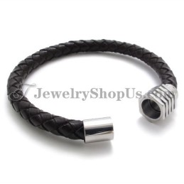 Bracciale In Titanio Con Pelle Alla Moda