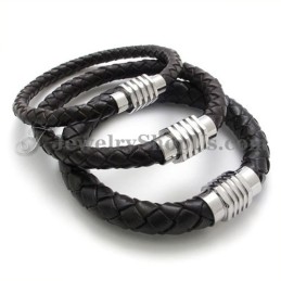 Bracciale In Titanio Con Pelle Alla Moda