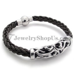 Elegante Bracciale In Titanio In Pelle Nera