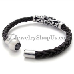 Elegante Bracciale In Titanio In Pelle Nera