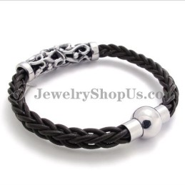 Elegante Bracciale In Titanio In Pelle Nera