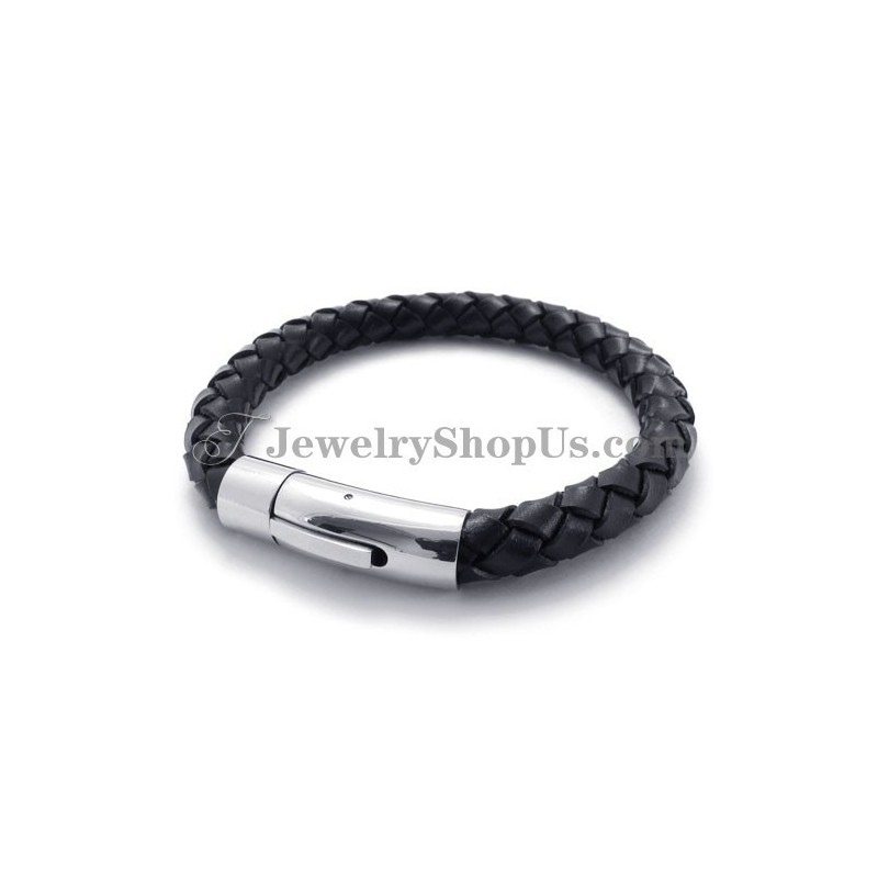 Bracciale Alla Moda In Pelle Nera E Titanio Bracciale Alla Moda In Pelle Nera E Titanio