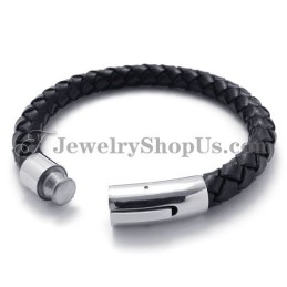 Bracciale Alla Moda In Pelle Nera E Titanio
