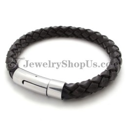 Bracciale Alla Moda In Pelle Marrone E Titanio
