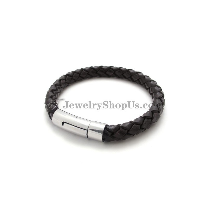 Bracciale Alla Moda In Pelle Marrone E Titanio Bracciale Alla Moda In Pelle Marrone E Titanio
