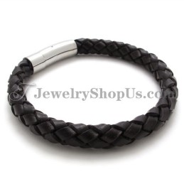 Bracciale Alla Moda In Pelle Marrone E Titanio