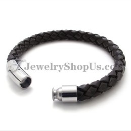 Bracciale Alla Moda In Pelle Marrone E Titanio