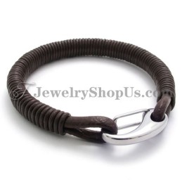 Bracciale In Pelle E Titanio Alla Moda