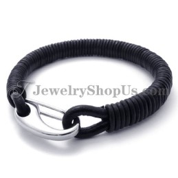 Bracciale In Titanio Nero In Pelle Alla Moda