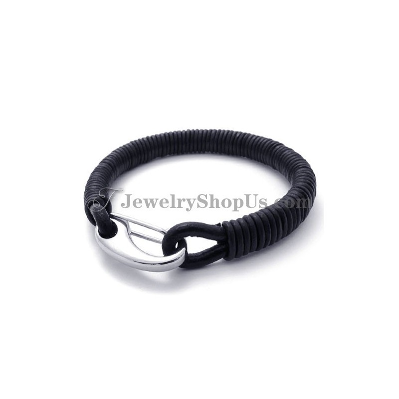 Bracciale In Titanio Nero In Pelle Alla Moda Bracciale In Titanio Nero In Pelle Alla Moda
