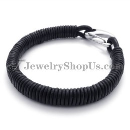 Bracciale In Titanio Nero In Pelle Alla Moda