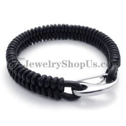 Elegante Bracciale In Pelle E Titanio