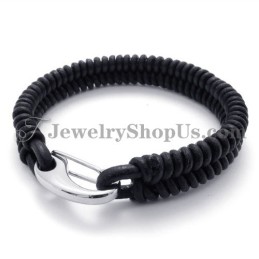 Elegante Bracciale In Pelle E Titanio