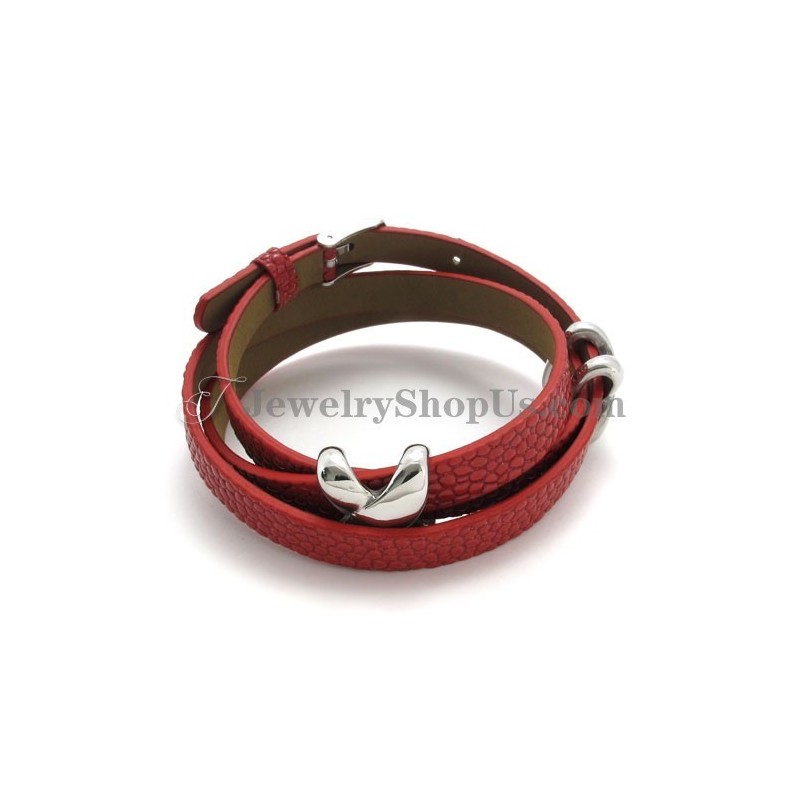 Bracciale In Pelle Rossa Alla Moda Con Titanio Bracciale In Pelle Rossa Alla Moda Con Titanio