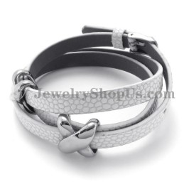 Bracciale In Pelle Bianca Alla Moda Con Titanio