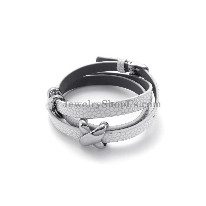 Bracciale In Pelle Bianca Alla Moda Con Titanio Bracciale In Pelle Bianca Alla Moda Con Titanio