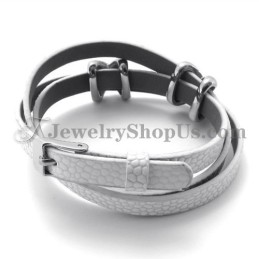 Bracciale In Pelle Bianca Alla Moda Con Titanio