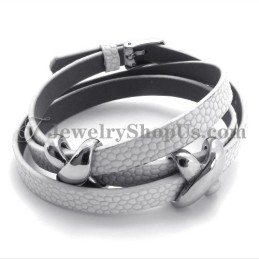 Bracciale In Pelle Bianca Alla Moda Con Titanio