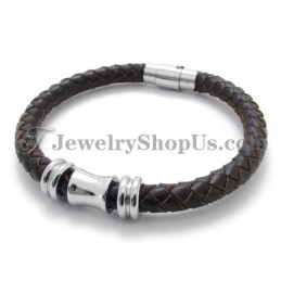 Elegante Bracciale In Titanio In Pelle Marrone