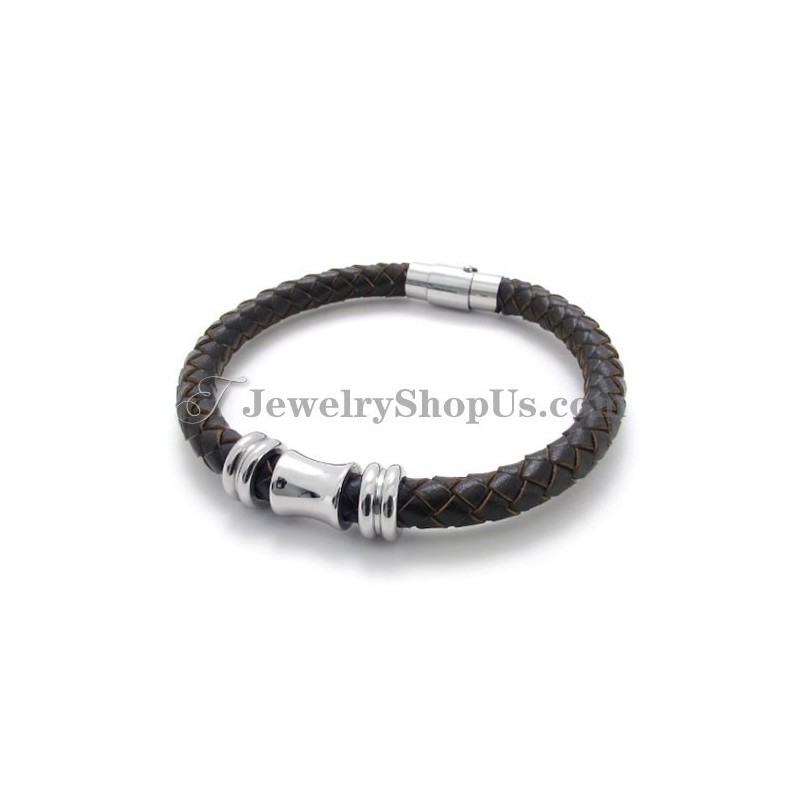 Elegante Bracciale In Titanio In Pelle Marrone Elegante Bracciale In Titanio In Pelle Marrone