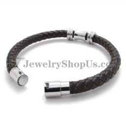 Elegante Bracciale In Titanio In Pelle Marrone
