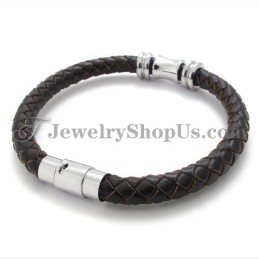 Elegante Bracciale In Titanio In Pelle Marrone