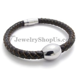 Splendido Bracciale In Titanio In Pelle Marrone
