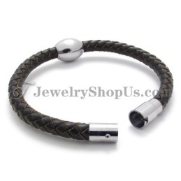 Splendido Bracciale In Titanio In Pelle Marrone