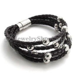 Bracciale In Pelle Marrone Con Titanio Alla Moda