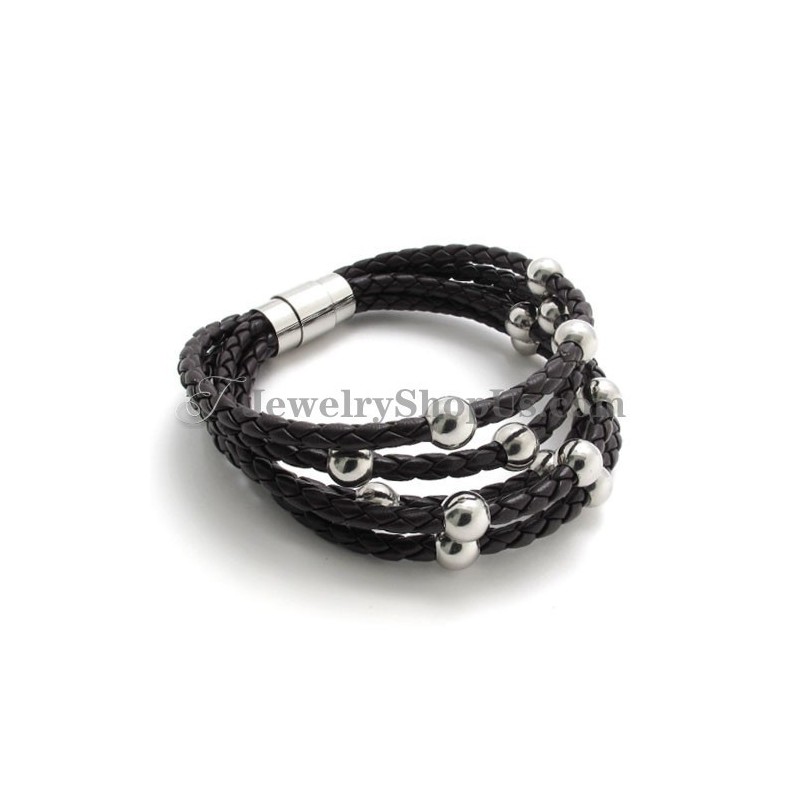 Bracciale In Pelle Marrone Con Titanio Alla Moda Bracciale In Pelle Marrone Con Titanio Alla Moda