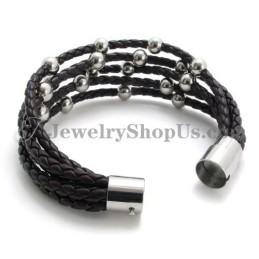 Bracciale In Pelle Marrone Con Titanio Alla Moda