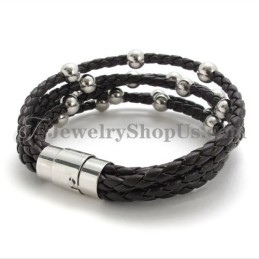 Bracciale In Pelle Marrone Con Titanio Alla Moda