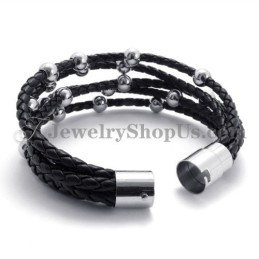 Bracciale In Pelle Nera Alla Moda Con Titanio