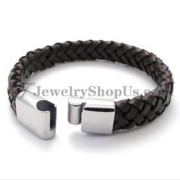 Splendido Bracciale In Pelle E Titanio