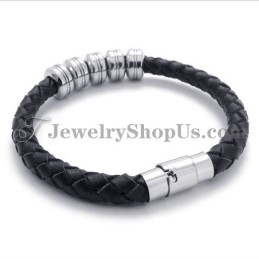 Bracciale Alla Moda In Pelle Nera E Titanio