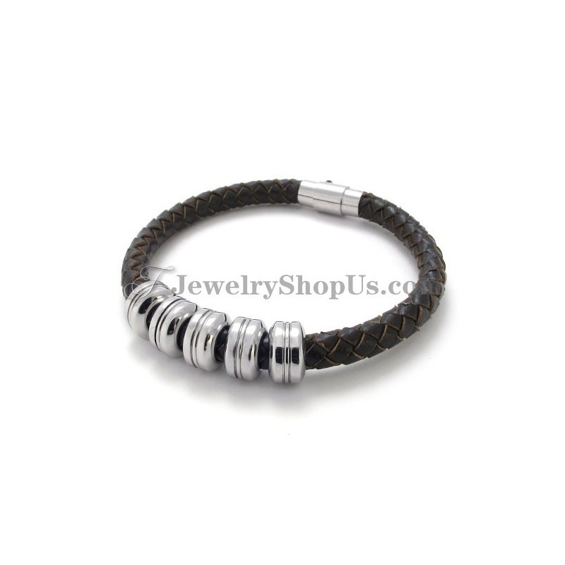 Elegante Bracciale In Pelle Nera E Titanio Elegante Bracciale In Pelle Nera E Titanio