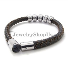 Elegante Bracciale In Pelle Nera E Titanio