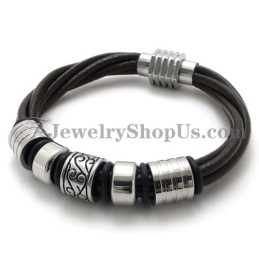 Bracciale Alla Moda In Pelle Marrone E Titanio
