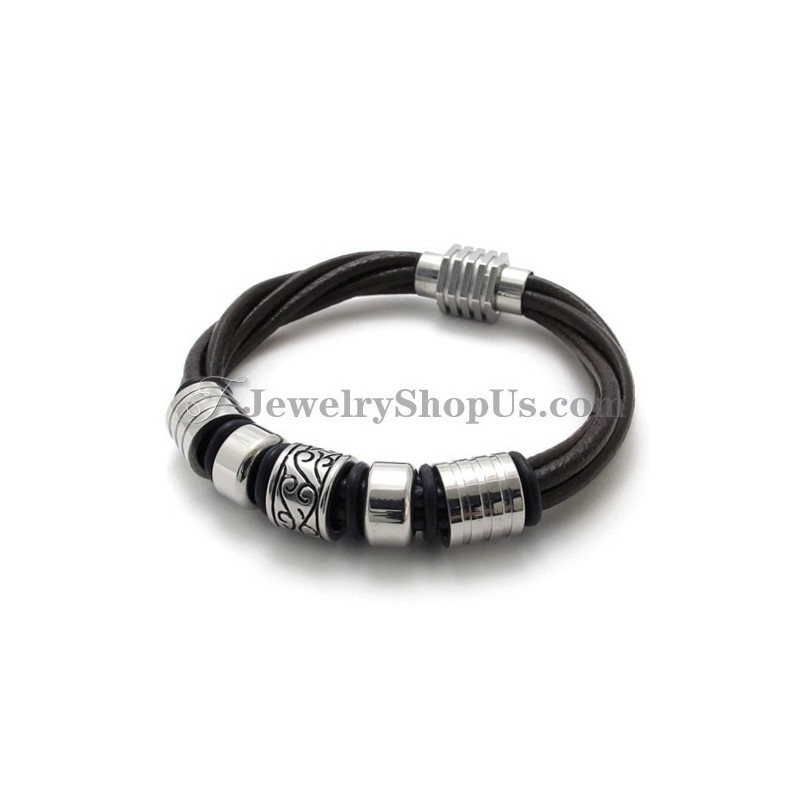 Bracciale Alla Moda In Pelle Marrone E Titanio Bracciale Alla Moda In Pelle Marrone E Titanio