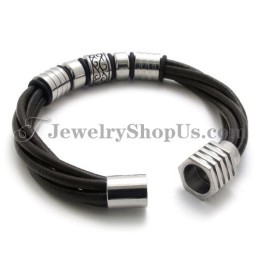 Bracciale Alla Moda In Pelle Marrone E Titanio