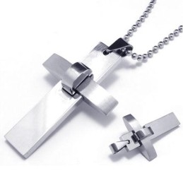 Collana Con Ciondolo A Croce In Titanio Puro E Argento Da Uomo
