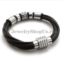 Bracciale Alla Moda In Pelle Marrone E Titanio
